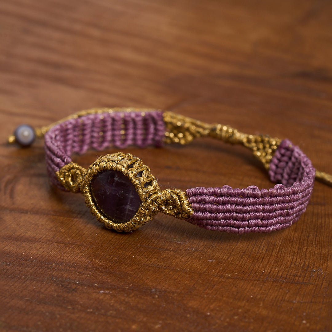 Nandia Amethyst - Art Anna MacrameCuff Bracelet