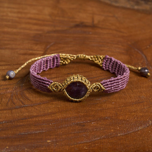 Nandia Amethyst - Art Anna MacrameCuff Bracelet