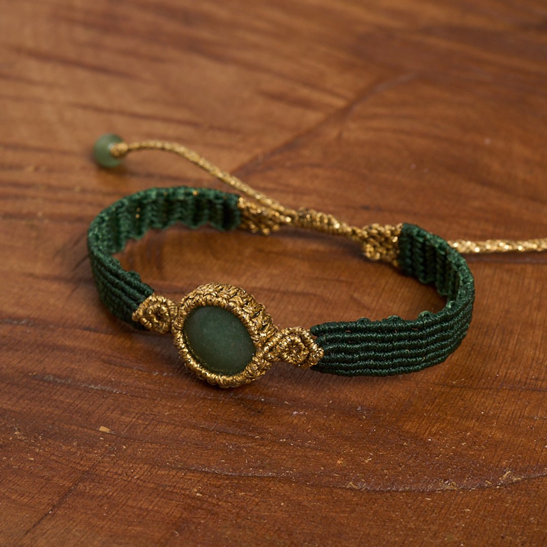 Nandia Aventurini Green & Gold - Art Anna MacrameCuff Bracelet