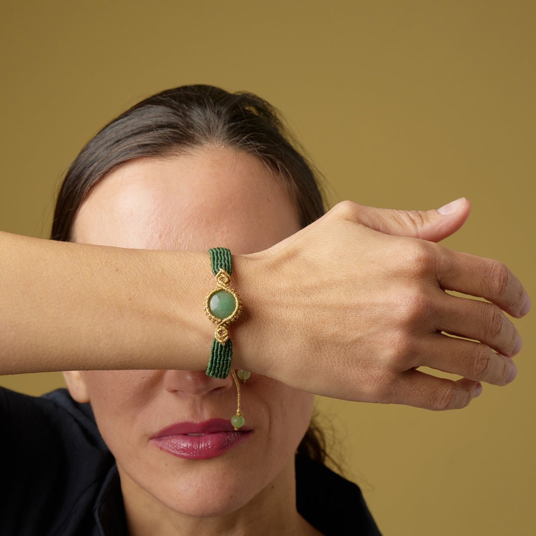 Nandia Aventurini Green & Gold - Art Anna MacrameCuff Bracelet