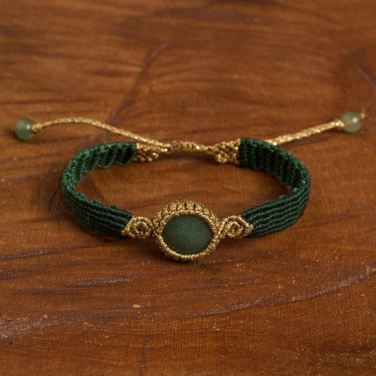Nandia Aventurini Green & Gold - Art Anna MacrameCuff Bracelet