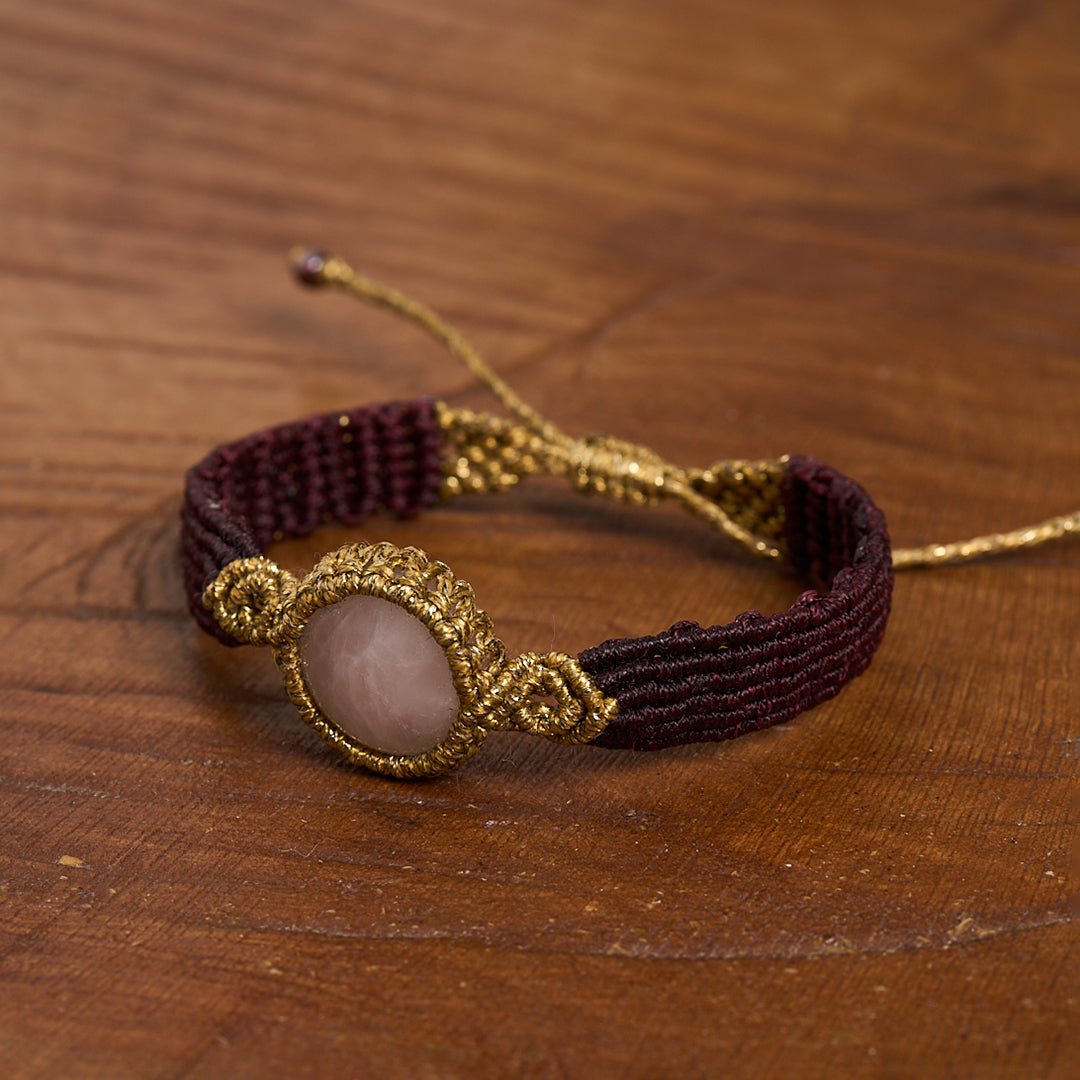 Nandia Pink Quarz - Art Anna MacrameCuff Bracelet