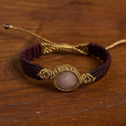 Nandia Pink Quarz - Art Anna MacrameCuff Bracelet