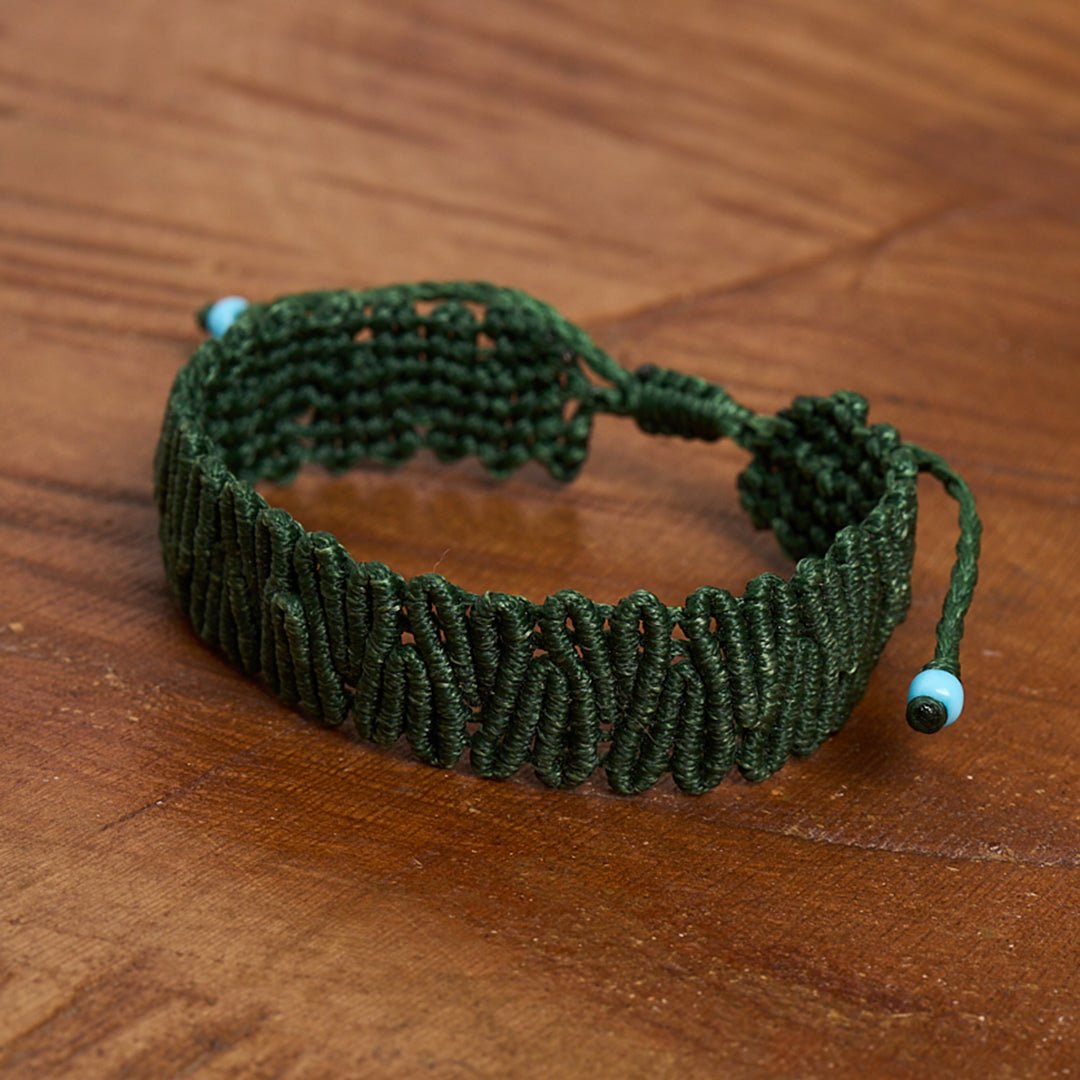Tea - Green Thread Cuff Bracelet - Art Anna MacrameCuff Bracelet
